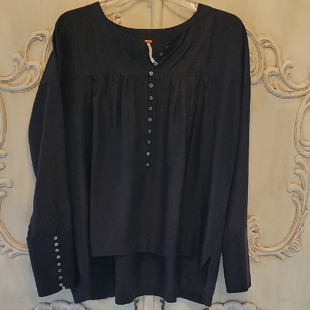 FREE PEOPLE Women's Black Long-Sleeve Button Front Top Size M